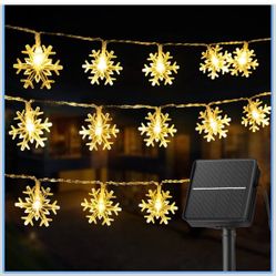 Twinkle Star Solar Christmas Snowflake String Lights 100 LED 39 FT Outdoor Waterproof Fairy Lights with 8 Lighting Modes for Wedding, Party, Tree, Roo