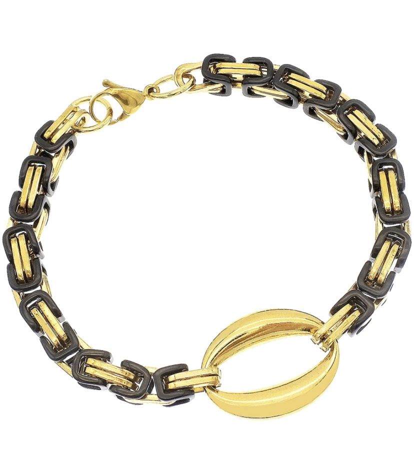 ATFOR Bracelets For Women Gold Black Byzantine Chain Stainless Steel Jewelry Charm Hand Chain 6.5-8.5inch