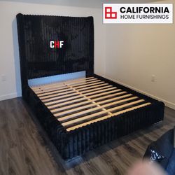 Contemporary Black Upholstered Queen Bed with Chenille Fabric