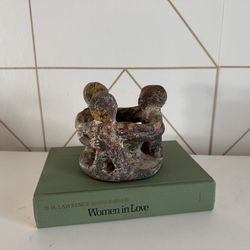 Vintage Mexican "Circle of Friends" clay pottery candle holder 