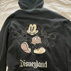 Mickey Mouse Embroidered Black and White Fleece Hoodie size MEDIUM Womens 