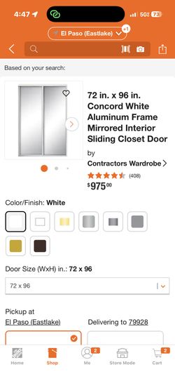 72 in. x 96 in. Concord White Aluminum Frame Mirrored Interior Sliding Closet Door by