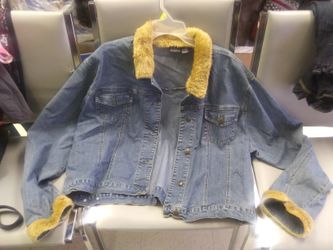 2x jean jacket trimmed collar and cuffs