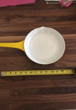 Vintage Mid Century Modern Yellow Enamelware Le Creuset Saute Pans