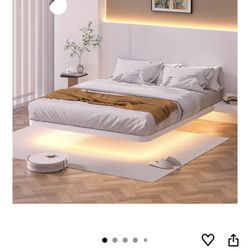 White, Queen-Size Floating Bed Frame 