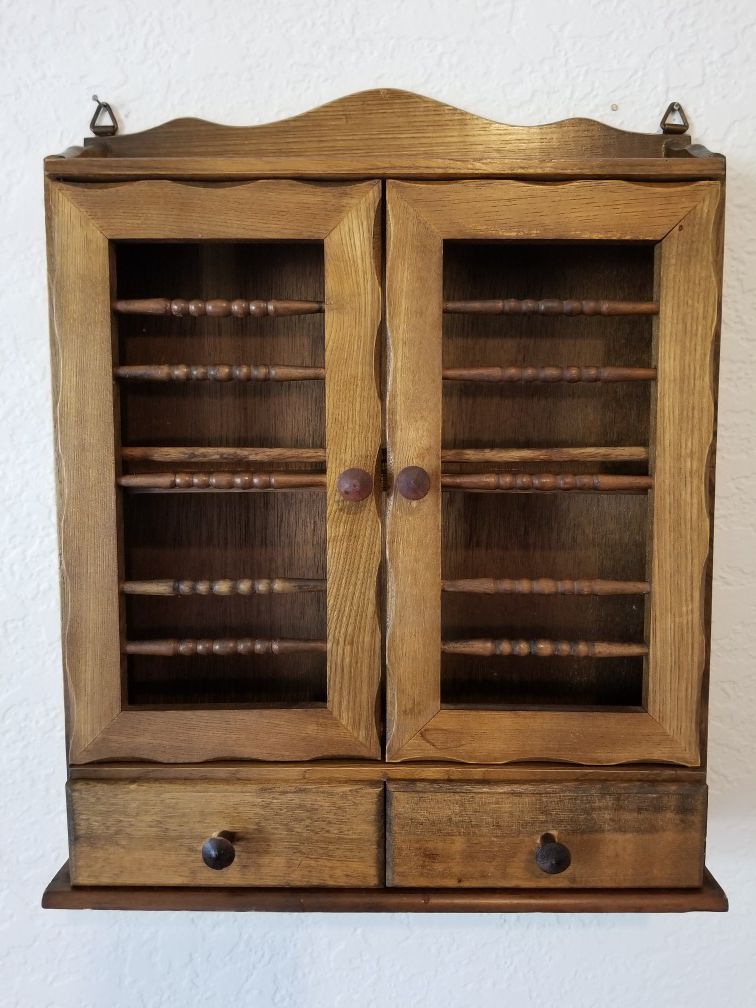 Antique Vintage Spice Cabinet with Drawers Farmhouse Cottage Shelf Rack Wood