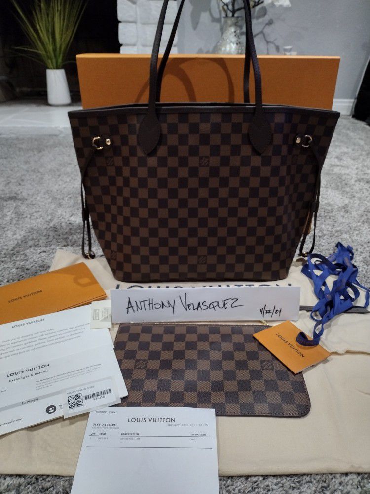 Louis Vuitton Neverfull MM Damier W/Red