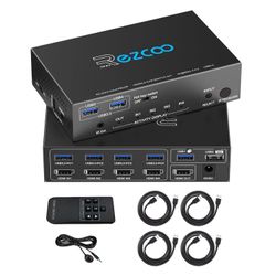 USB 3.0 KVM Switch HDMI 4 Computer 1 Monitor 4K 60Hz SPDIF L/R Hotkey Share