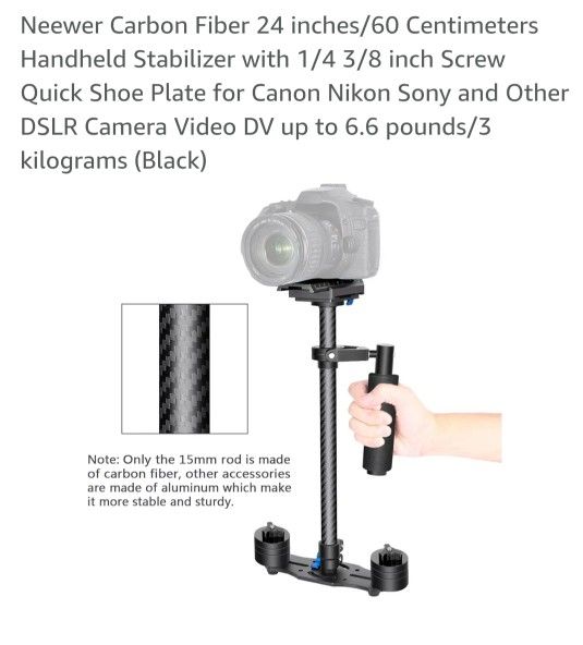 Neewer Carbon Fiber 24 inches/60 Centimeters
Handheld Stabilizer with 1/4 3/8 inch Screw
Quick Shoe Plate for Canon Nikon Sony and Other
DSLR Camera V