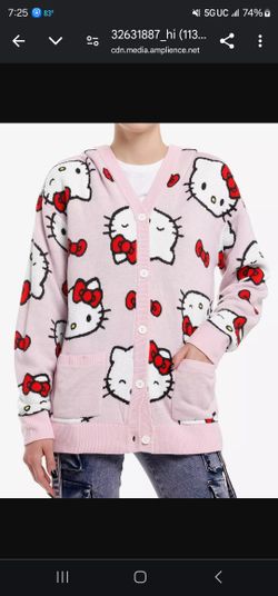 Hello Kitty Face Bow Girls Hooded Cardigan 