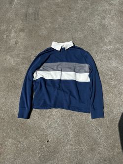 Navy Striped Rugby Polo Sweatshirt