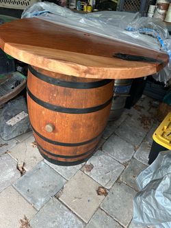 Wooden wine barrel with table top