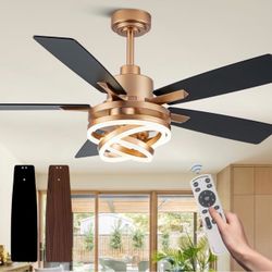 New 52" Gold Modern Chandelier Fandelier Ceiling Fan with Light and remote control/APP