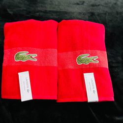 LACOSTE Big Crocodile🐊Logo Bath Towels 30x52 Cotton (Qty.2)