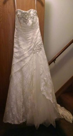 David’s Bridal A-line Lace Wedding Dress with Side Split Detail