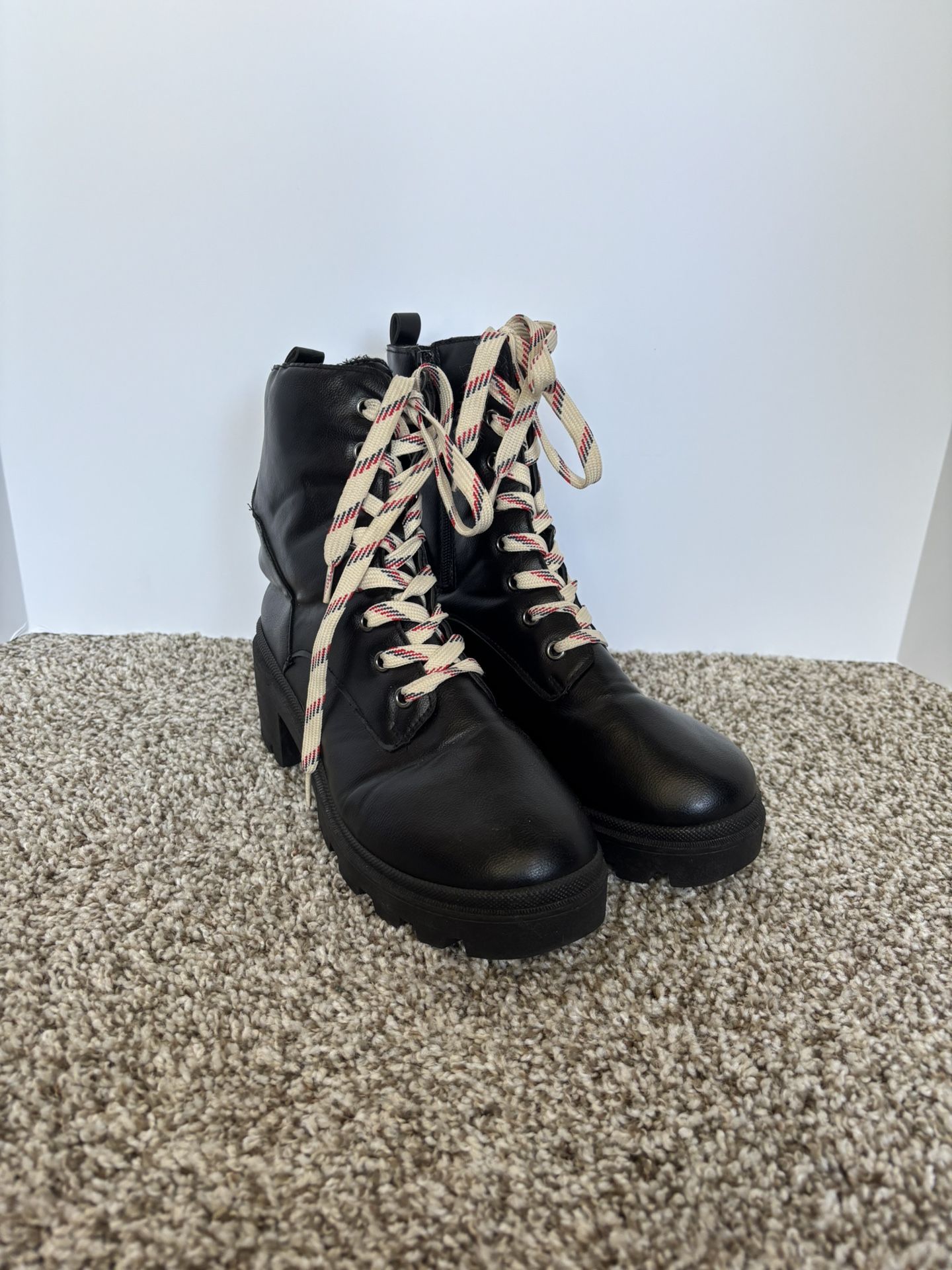 Rouge Black Lace Up Combat Boots Size 8.5