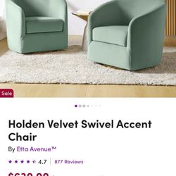 Set Up Two Velvet Swivel Chairs Brand New