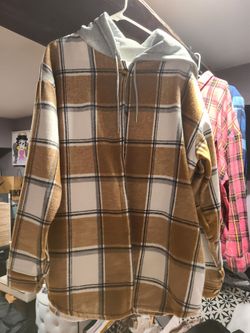 Womens plus size Plaid Flannel Hoodie Shirt