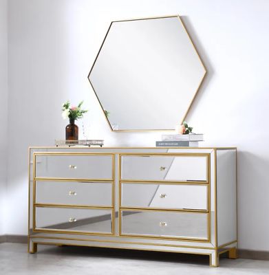 Mirrored Dresser Gold Trim Beaded Trim 