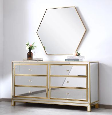 Mirrored Dresser Gold Trim Beaded Trim