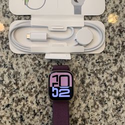 Apple Watch Series 10 GPS 46mm - Rose Gold Aluminum Case with Plum Sport Loop -  Brand New  apple warranty