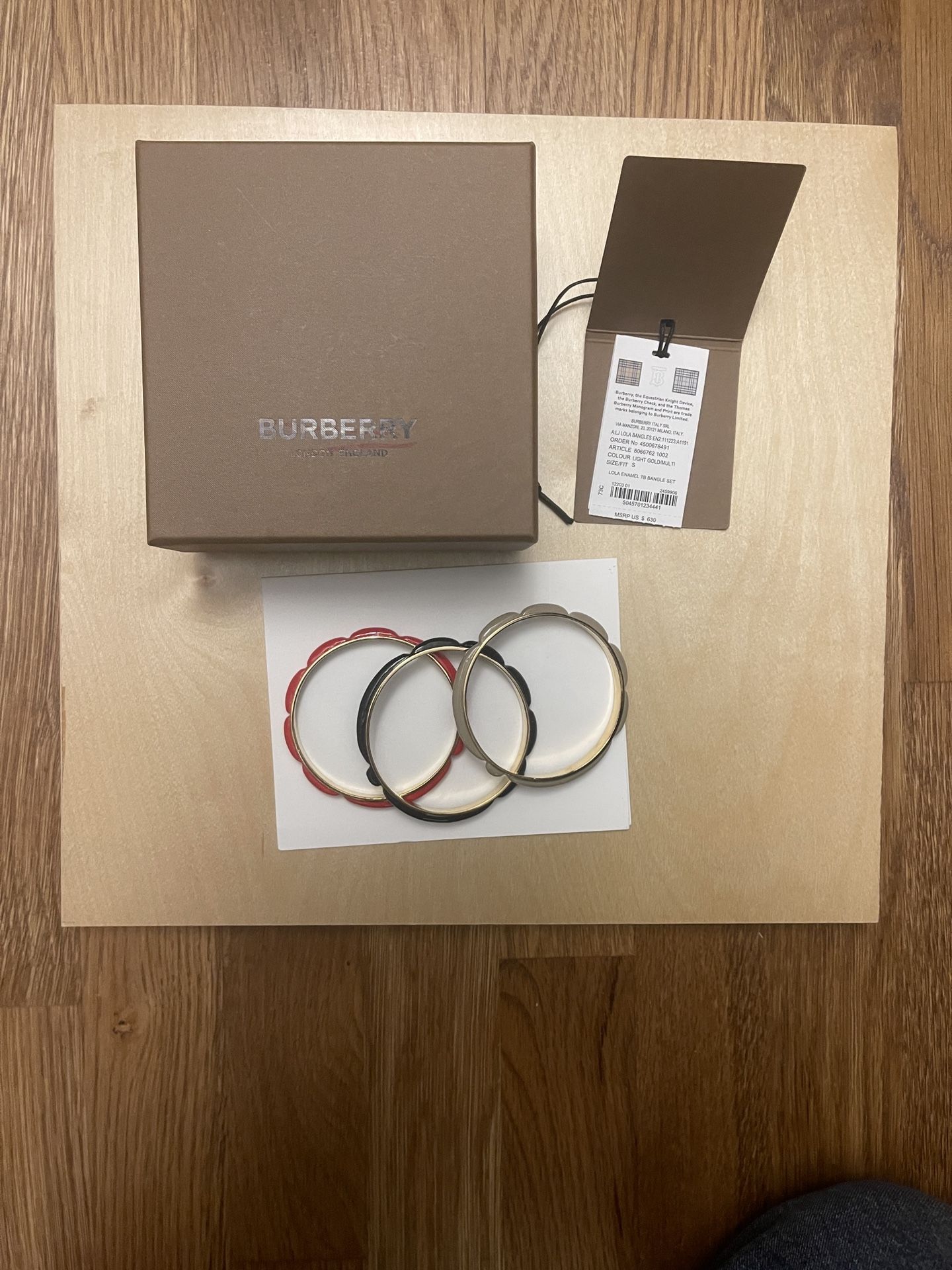 Burberry Women's Red, Black, and Gold Bangle Set