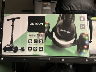 NEW - Jetson 3-Wheel Light-Up Kick Scooter, Lights on Stem & Wheels, Height Adjustable Handlebar, Rear Brake, Foldable, Ages 3+