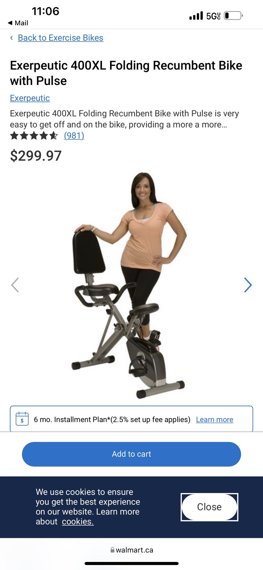 Exerpeutic 400XL Folding Recumbent Bike with Pulse