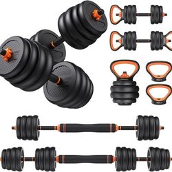 FEIERDUN 90 LB Adjustable Dumbbells Free Weight Set w/ Connector, 4 in1 Dumbbells Set Used as Barbell, Kettlebells, Push up Stand, Fitness Exercise 