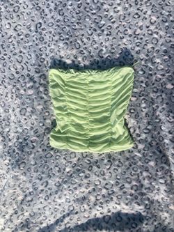 Green Ruched Strapless Crop Top