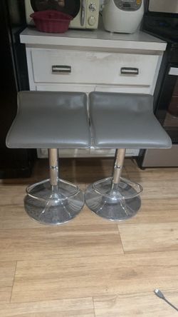 Set of 2 Grey Swivel Bar Stools - Adjustable Height