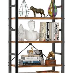 5 Tier Bookshelf, Free Standing Wooden Bookcase with Open Storage Shelves with Metal Frame