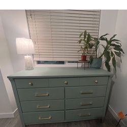 Mid Century Modern Green Dresser • Solid Wood • Brass Hardware