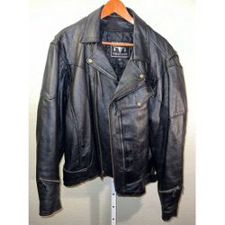 Barney’s Black Leather Motorcycle Jacket Size 50 Biker Very Heavy Deep Pockets