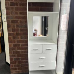 Cimly 25''W Closet Organizer with Mirror and Drawers, Freestanding Closet System （small damage and missing board of drawer)