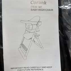 Corank M7 Baby High Chair – Adjustable & Foldable – Brand new 