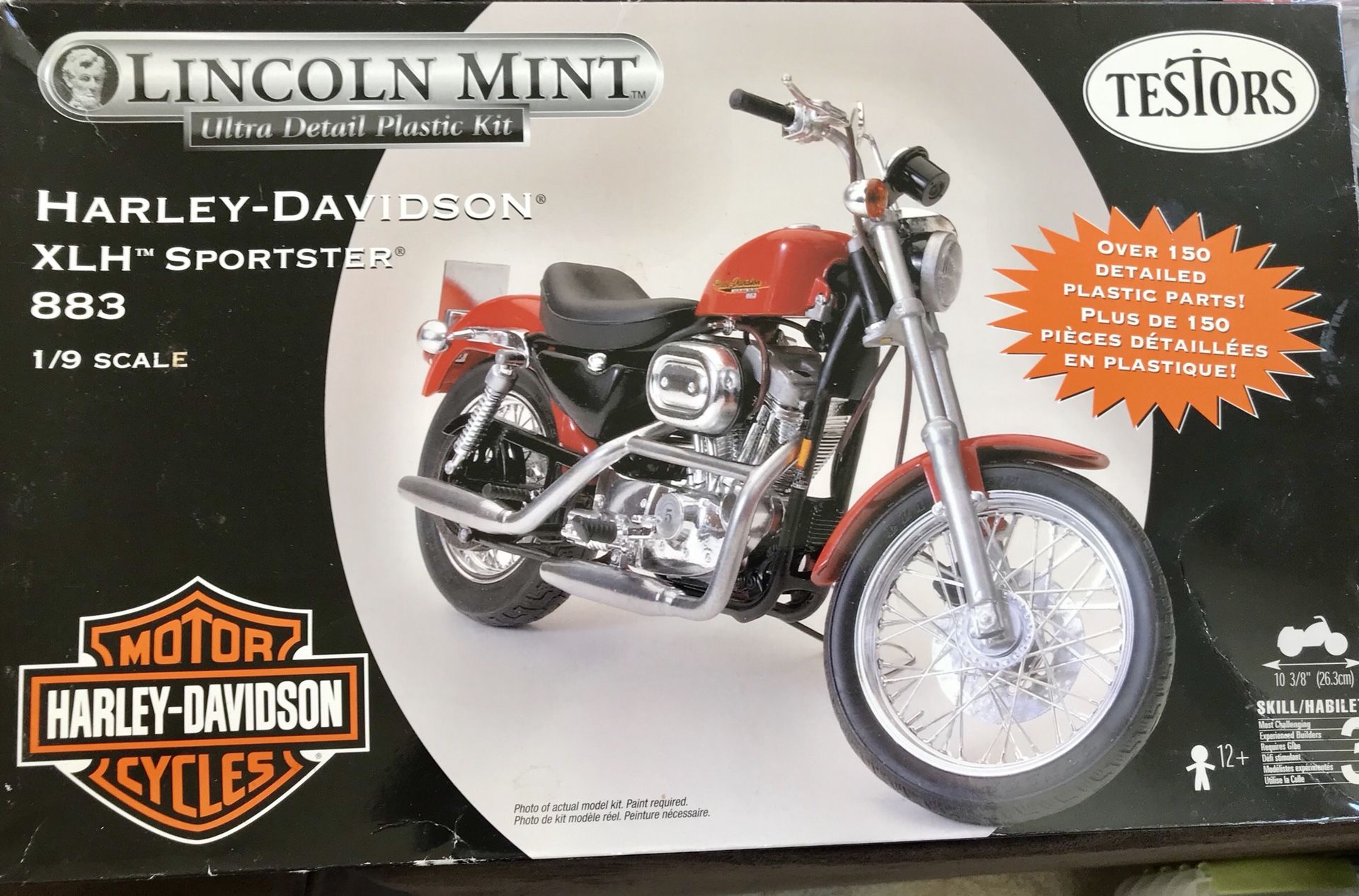 New in box! TESTORS Lincoln Mint Harley Davison XLH -Sportster 883 1/9 Scale Model Kit