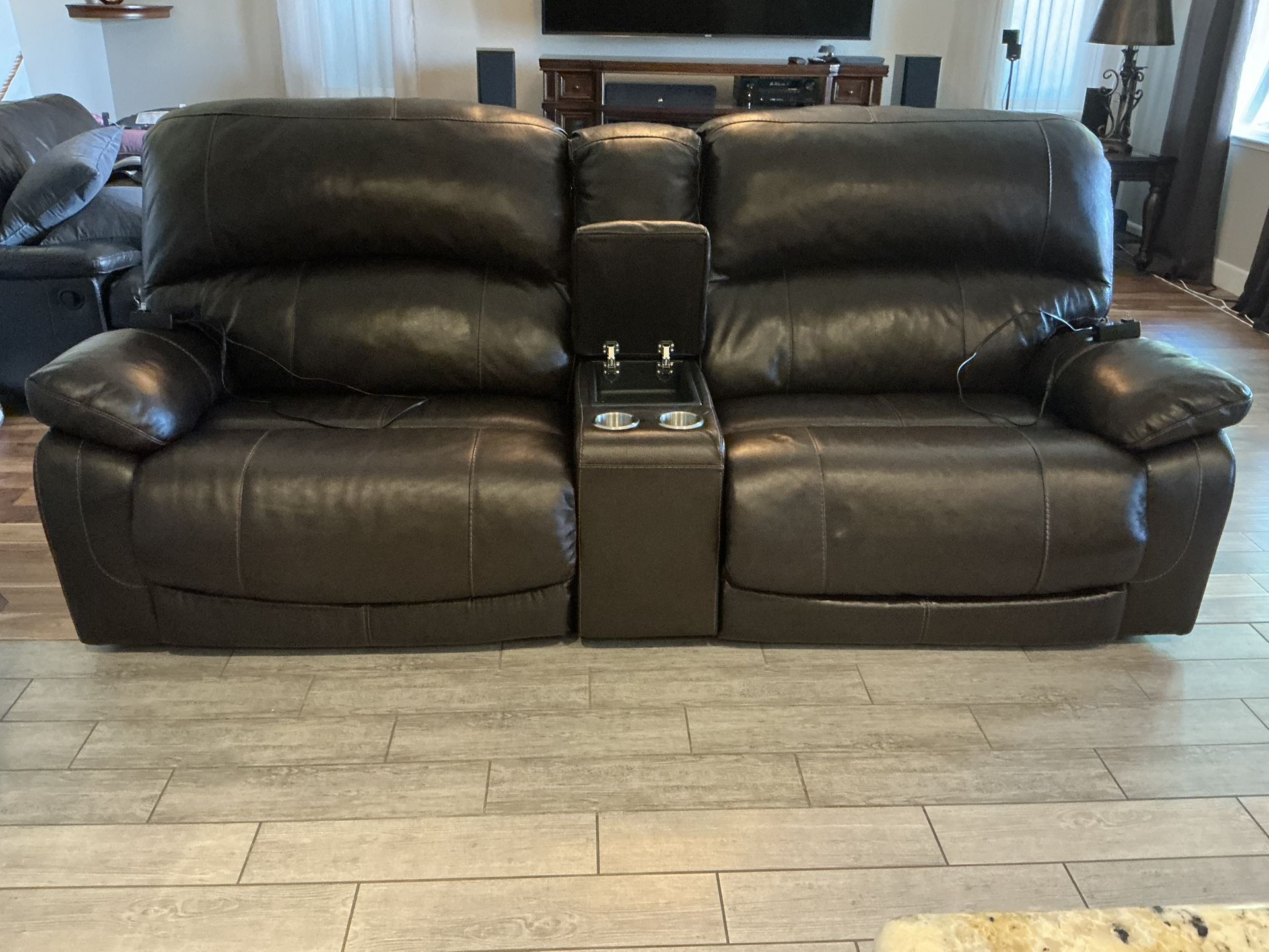 Ashley Furniture Hallstrung Power Recliner Sofa With Console And Storage