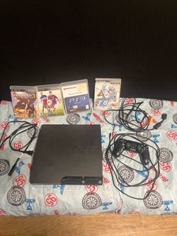 Sony PlayStation 3 PS3 Slim Console Bundle Controller Cables + 4 Games