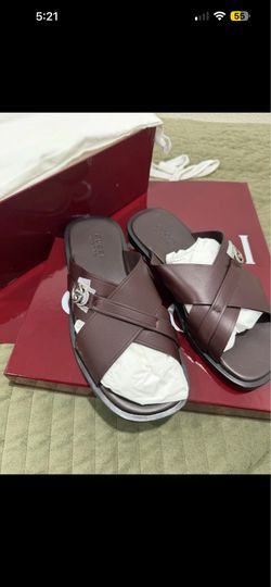 Gucci Maverick X-Cross Slide Men’s Burgundy Leather Slip-On Sandals US 9