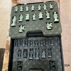 Jade Chess Pieces in Case