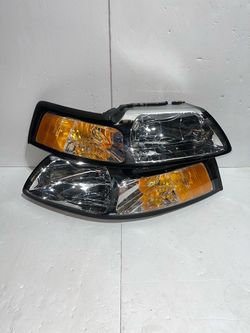 1999 to 2004 Ford Mustang OE Style Headlights Chrome / Amber Luces Farros micas