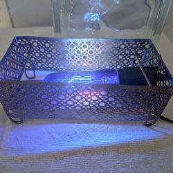 Unusual Blue Light Bulb Wavy Glass Metal Base Terranium Nightlight 