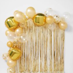 Gold Balloon Arch and Fringe Backdrop Kit