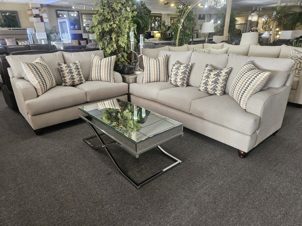 Brand New Biege Linen Sofa + Loveseat 2PCs Set
