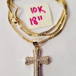 10K Yellow Gold Franco Chain and Pendant For Wedding 18 Inches Long 