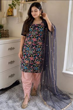 Floral Embroidered Kurta with samosa salwar and dupatta