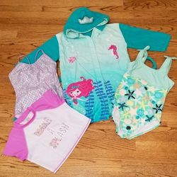 Girls Swimsuits and Swim Robe L 10/12