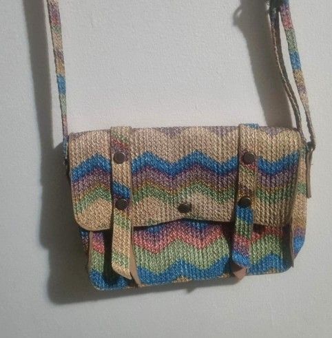 Boho Chevron Woven Crossbody Bag – Multicolor