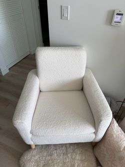 White Boucle Accent Chair with Wood Legs